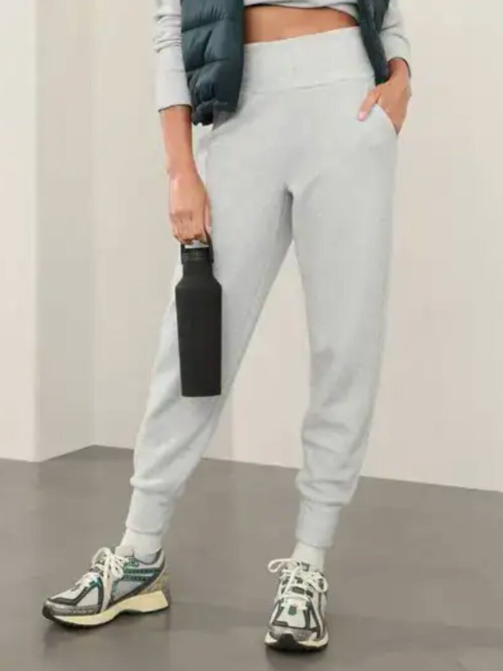 Athleta Coaster Luxe Waffle High Rise Lightweight Lounge Jogger Light Grey, LP